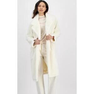 Jou Jou Off-white Faux Fur Long Double-breasted Coat, Women's Small